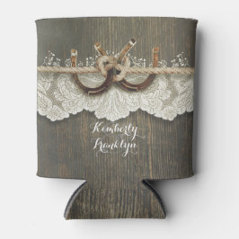 Rustiek Land Hoefijzers Kant Houten Bruiloft Blikjeskoeler