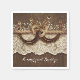 Rustiek Land Hoefijzers Kant Houten Bruiloft Servetten