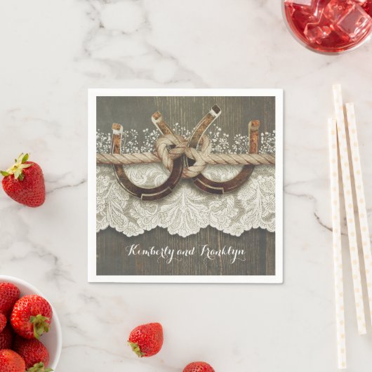 Rustiek Land Hoefijzers Kant Houten Bruiloft Servetten (Insitu)