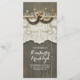 Rustiek land Hoefijzers LaceWood bruiloft programm Programmakaart