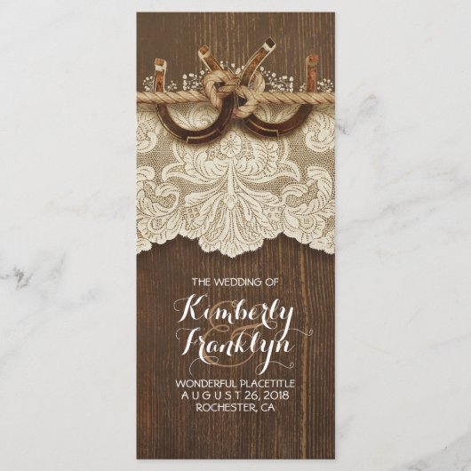 Rustiek land Hoefijzers LaceWood bruiloft programm Programmakaart (Voorkant)