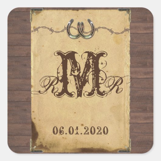 Rustiek Land Hoefijzers Monogram Sticker (Voorkant)