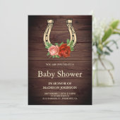 Rustiek Land Hout Bloemen Hoefijzer Baby shower Kaart (Staand voorkant)