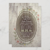 Rustiek Land Hout Bloemen Uitnodiging bruiloft (Voorkant / Achterkant)