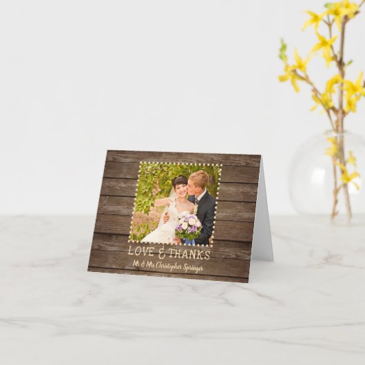 Rustiek land hout bruiloft foto dank u kaart (Gele Bloem)