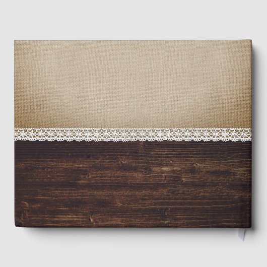 Rustiek Land Hout Burlap en Kant Bruiloft Gastenboek (Achterkant)
