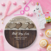 Rustiek Land Hout Burlap en Kant Bruiloft Papieren Bordje (Feest)