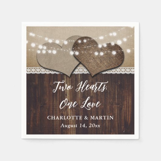 Rustiek Land Hout Burlap en Kant Bruiloft Servet (Voorkant)