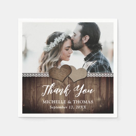 Rustiek Land Hout Burlap Kant Bruiloft Foto Servet (Voorkant)