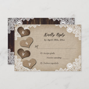 Rustiek Land Hout Burlap Kant Bruiloft RSVP
