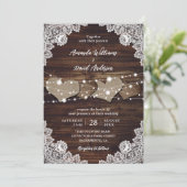 Rustiek Land Hout Burlap Kant Bruiloft Uitnodiging (Staand voorkant)
