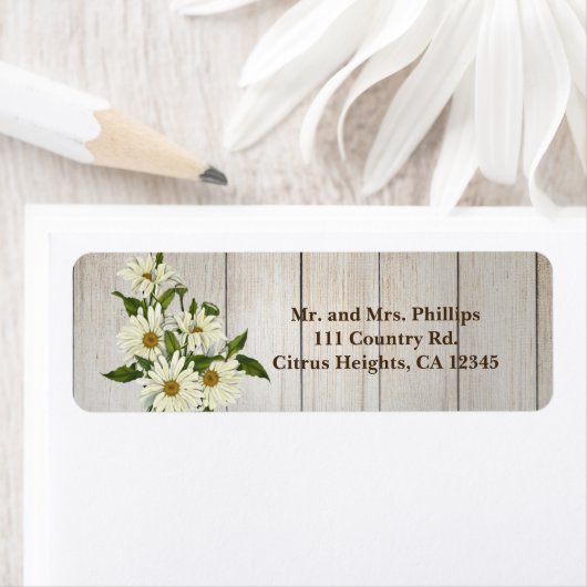 Rustiek Land Hout & Daisy Bloemen Etiket (Insitu)