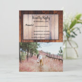Rustiek land hout elegante foto bruiloft RSV Kaart (Staand voorkant)