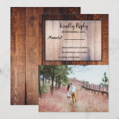 Rustiek land hout elegante foto bruiloft RSV Kaart (Voorkant / Achterkant)