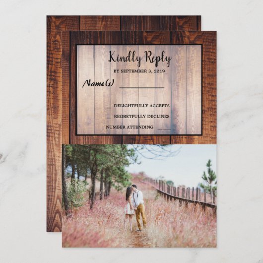 Rustiek land hout elegante foto bruiloft RSV Kaart (Voorkant / Achterkant)