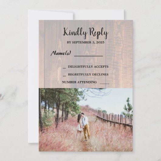 Rustiek land hout elegante foto bruiloft RSV Kaart (Voorkant)