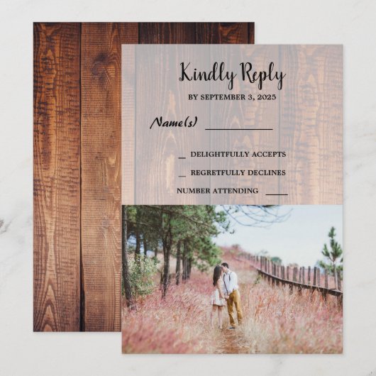 Rustiek land hout elegante foto bruiloft RSV Kaart (Voorkant / Achterkant)