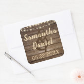 Rustiek Land Hout en String Lights Bruiloft Vierkante Sticker (Envelop)