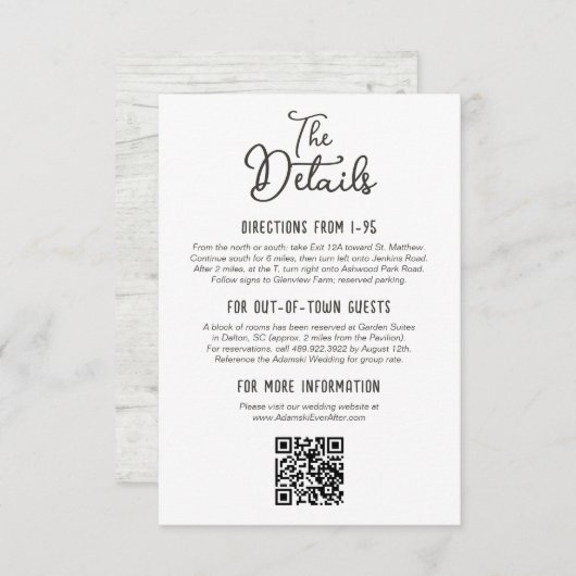 Rustiek Land Hout Herfst Boerderij Bruiloft Detail Informatiekaartje (Voorkant / Achterkant)