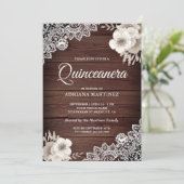 Rustiek Land Hout Kant Ivoor Bloemen Quinceanera Kaart (Staand voorkant)