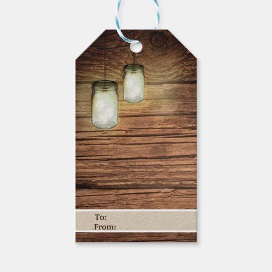 Rustiek Land Hout Mason Jar Lights Bruiloft Favor Cadeaulabel (Voorkant)