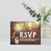 Rustiek Land Hout Mason Jar String Lights RSVP Briefkaart (Staand voorkant)