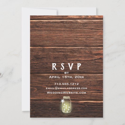 Rustiek Land Hout Mason String Lights Bruiloft Kaart (Achterkant)