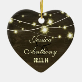 Rustiek land hout met een reeks van lichten keramisch ornament