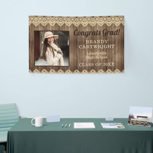 Rustiek Land Hout met Kant Foto Afstuderen Spandoek (Beurs)