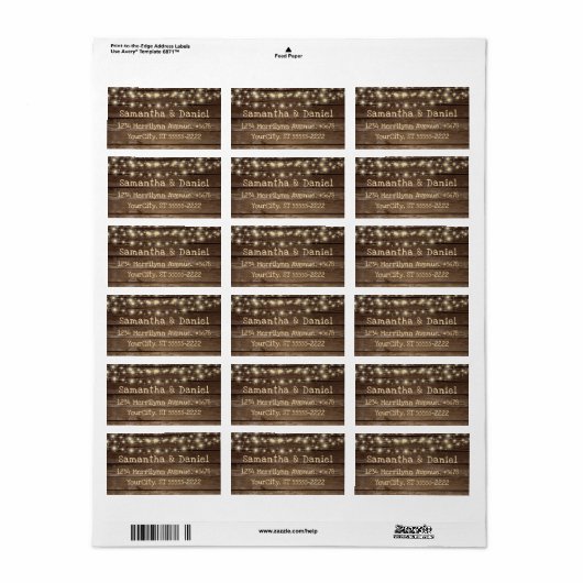 Rustiek Land Hout & String Lights Etiket (Full Sheet)