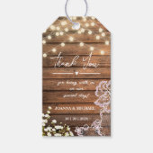 Rustiek Land Hout String Lights & Lace bruiloft Cadeaulabel (Voorkant)