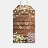 Rustiek Land Hout String Lights & Lace bruiloft Cadeaulabel (Achterkant)