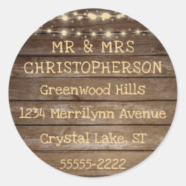 Rustiek Land Hout & String Lights Retouradres Ronde Sticker