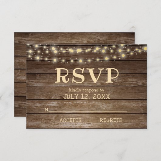 Rustiek Land Hout & String Lights RSVP (Voorkant / Achterkant)
