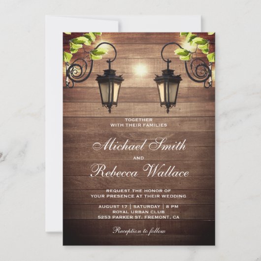 Rustiek Land Hout Tuin Lantaarns Bruiloft Kaart (Voorkant)