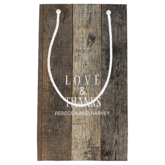 rustiek land houtnerf schuur bruiloft gunst klein cadeauzakje (Voorkant)