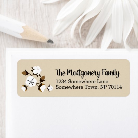 Rustiek Land Katoen Bloemen & Familienaam Etiket (Insitu)