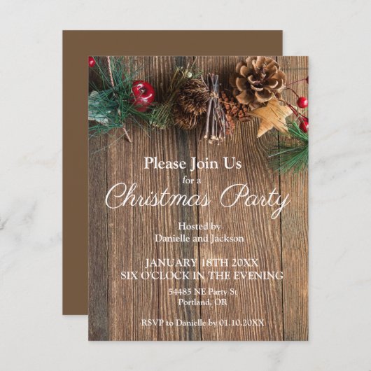 Rustiek Land Kerstfeest uitnodiging (Voorkant / Achterkant)