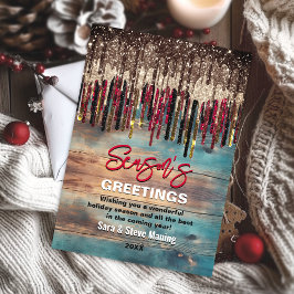 Rustiek Land Kerstmis Vakantie rood zwart glitter Feestdagenkaart