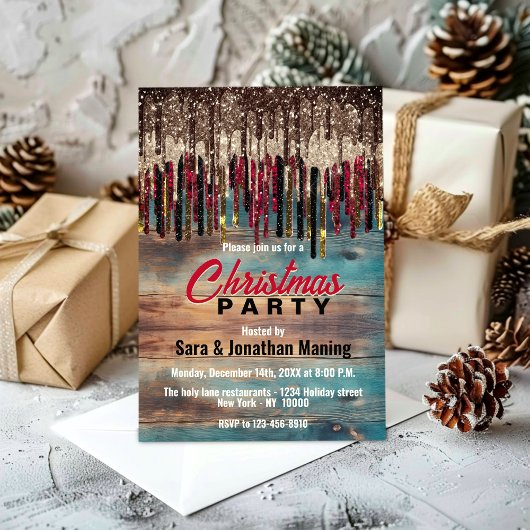 Rustiek Land Kerstmis Vakantie rood zwart glitter Kaart