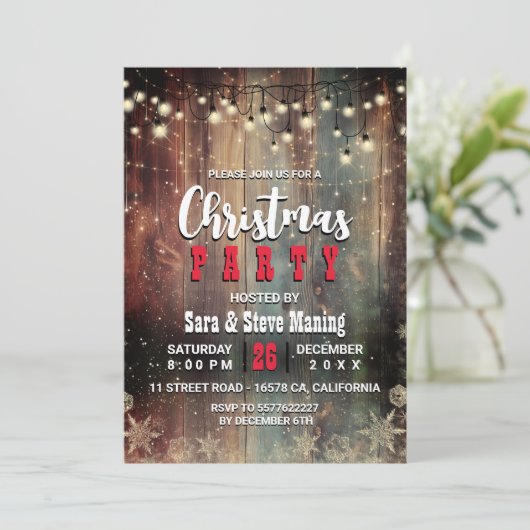 Rustiek Land Kerstverlichting sneeuwvlokken Party Kaart (Staand voorkant)