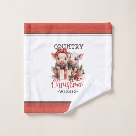 Rustiek Land Kerstwensen Schattige Varken Bad Handdoek (Wasdoekje)