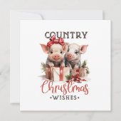 Rustiek Land Kerstwensen Schattige Varken Feestdagenkaart (Voorkant)