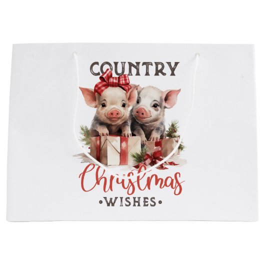Rustiek Land Kerstwensen Schattige Varken Groot Cadeauzakje (Voorkant)