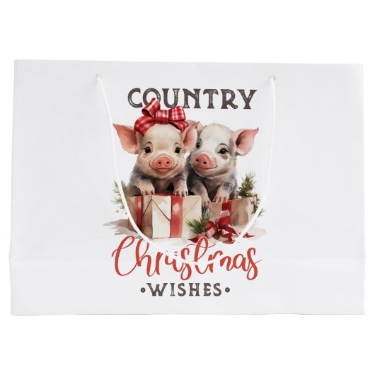 Rustiek Land Kerstwensen Schattige Varken Groot Cadeauzakje (Achterkant)