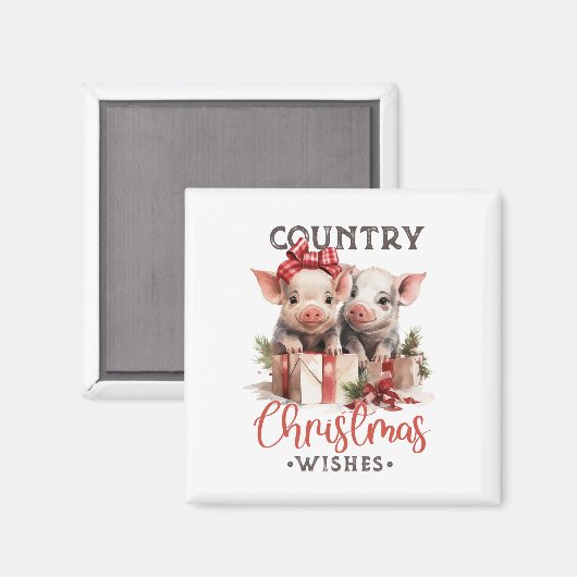 Rustiek Land Kerstwensen Schattige Varken Magneet (Voorkant / Achterkant)