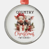 Rustiek Land Kerstwensen Schattige Varken Metalen Ornament (Voorkant)
