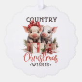 Rustiek Land Kerstwensen Schattige Varken Ornament Kaart (Voorkant)