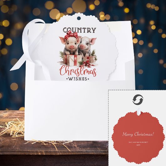 Rustiek Land Kerstwensen Schattige Varken Ornament Kaart