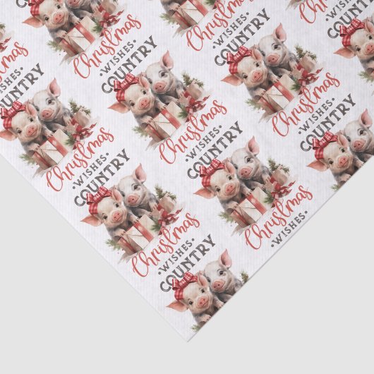 Rustiek Land Kerstwensen Schattige Varken Tissuepapier (Detail)